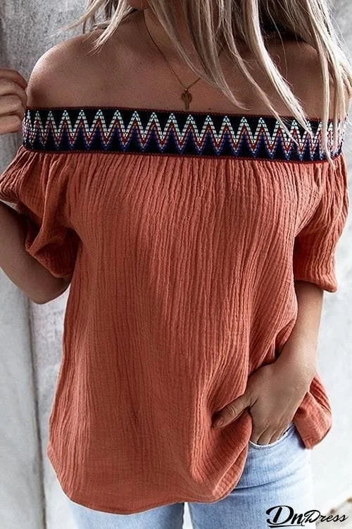 Off Shoulder Short Sleeve Loose Blouse