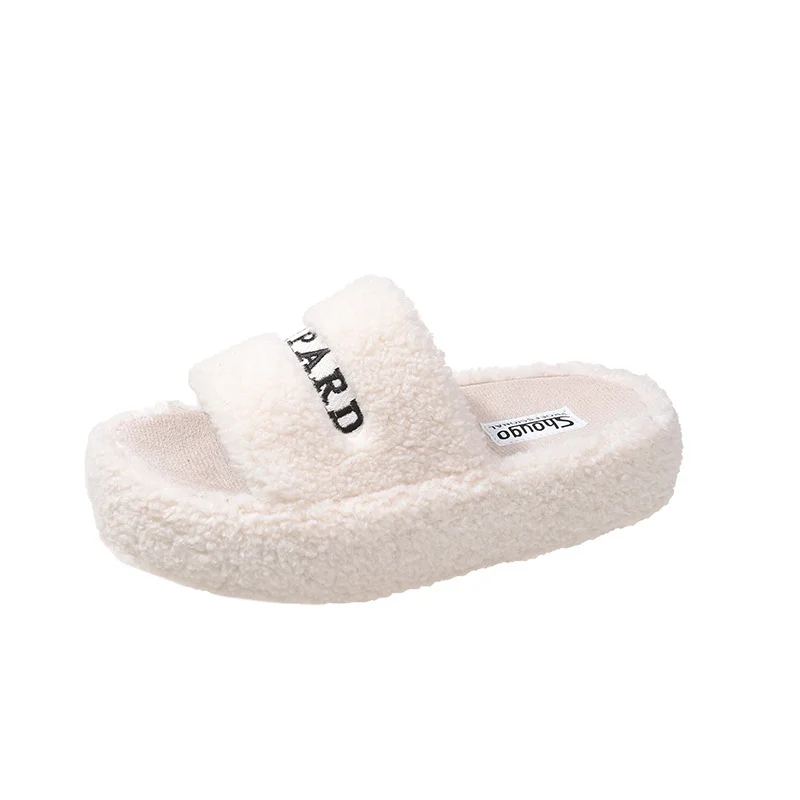 Yyvonne Hair Slippers Women Wear Casual Home Thick Spring And Autumn Embroidered Plush Slippers To Keep Warm High Sense