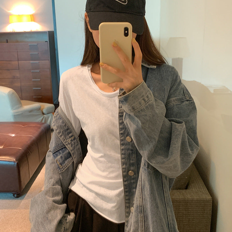 Aiertu black leggings outfit fall Niche Slim-Fit Slimming Long-Sleeved T-shirt Women's Autumn Soft Glutinous Bottoming Shirt Top aiertu