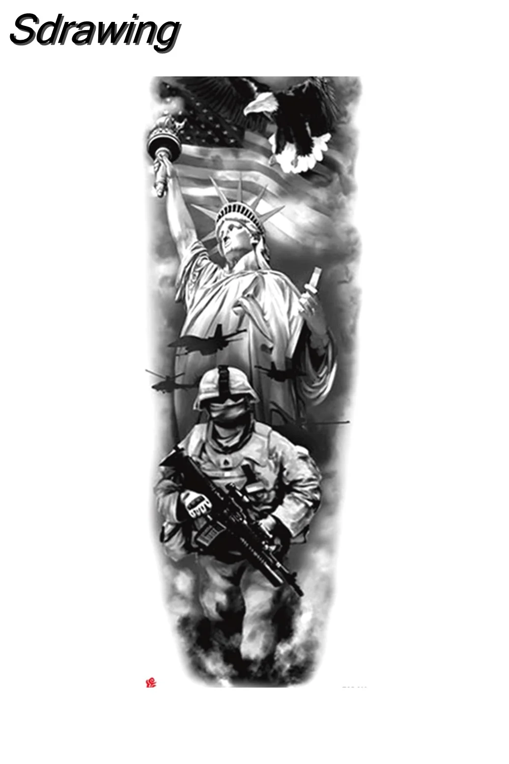 Sdrawing Arm Temporary Tattoo Wolf Lion Fish Horns Geometric Man Body Leg Rose Flower Phoenix Waterproof Sticker Cool Women Tatoo 430-1