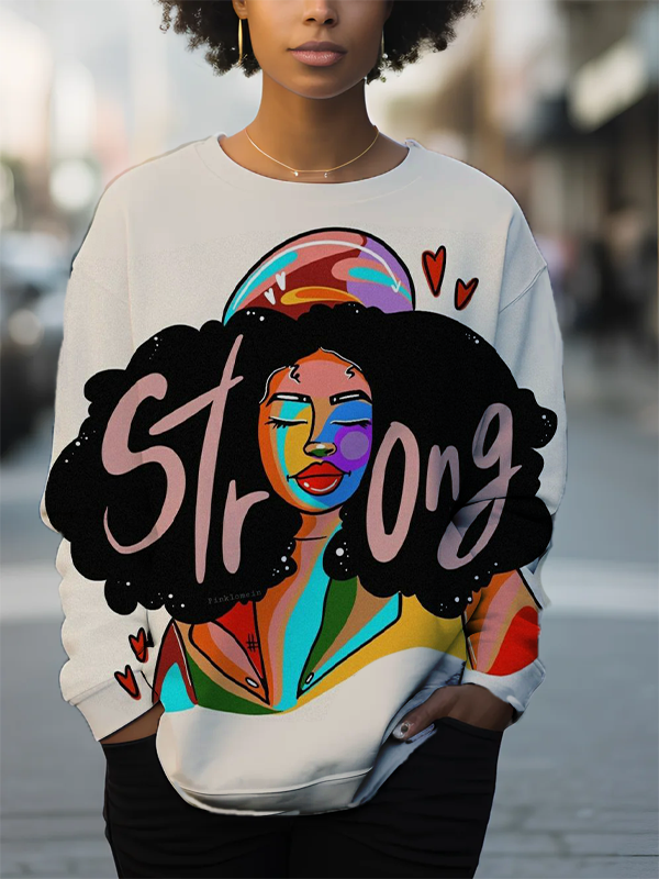 Women's Rainbow Strong Afro Girl Art Print Casual Sweatshirt