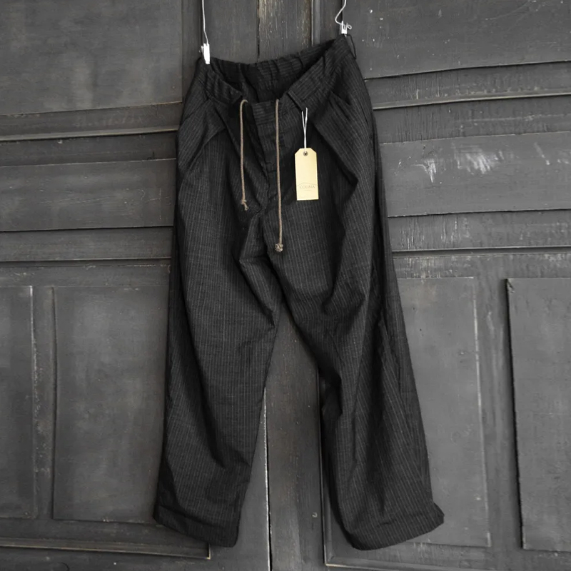 Men's Cotton And Linen Striped Drawstring Loose Pants