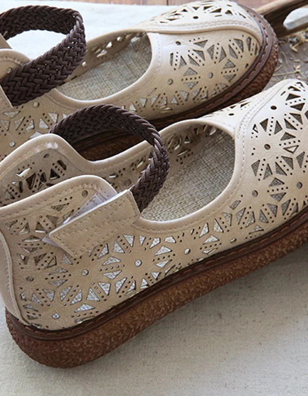 Women's Elegant Retro Wild Boho Platform Leather Walking Sandals Shoes