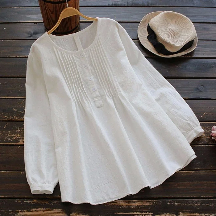 A-Line Cotton-Blend Long Sleeve Shirts & Tops