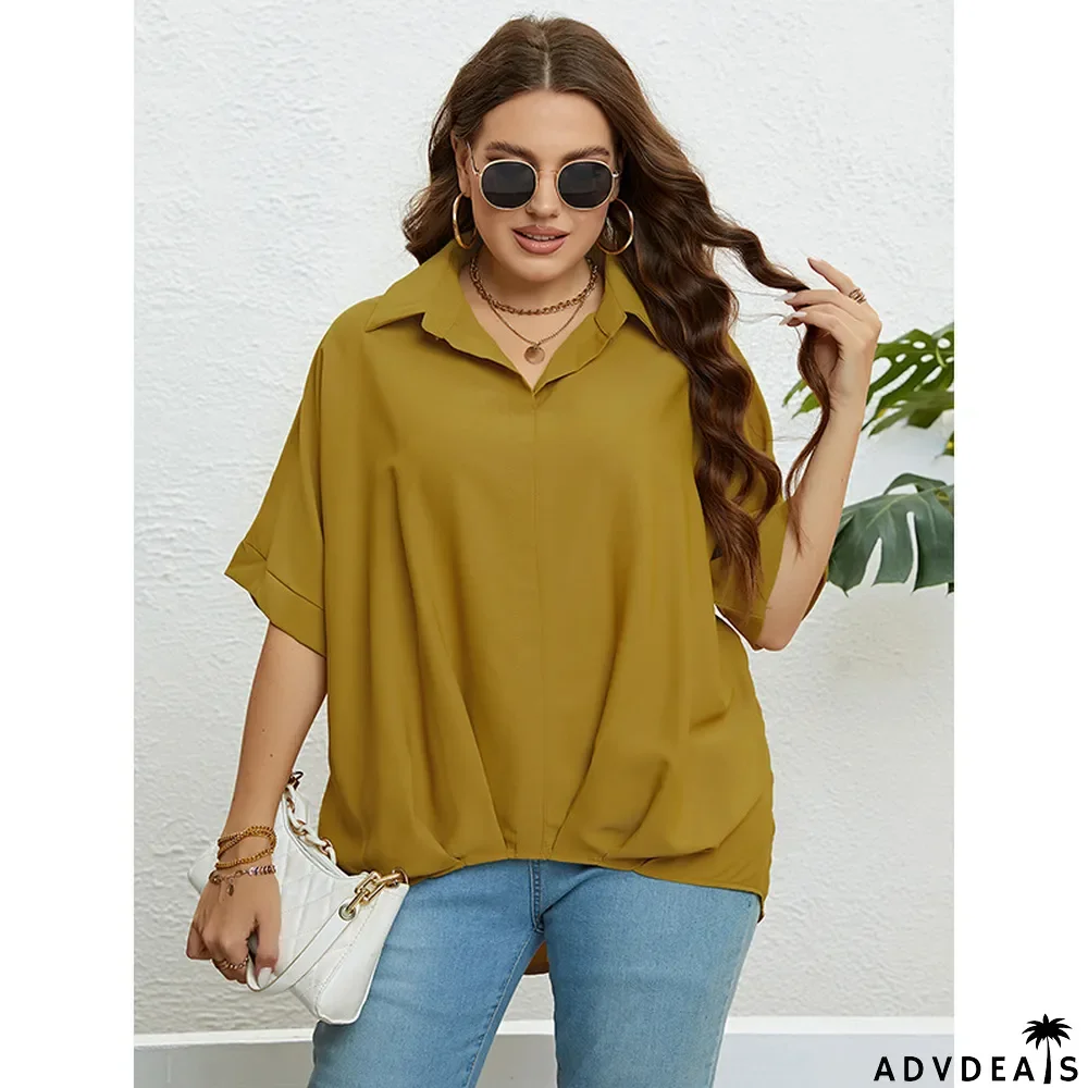 Women's Summer V Neck Slim Fit Half Sleeves Plus Size Top