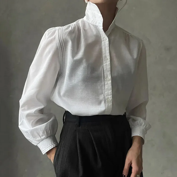 Vintage Classic Elegant White Long Sleeve Blouse Shirt
