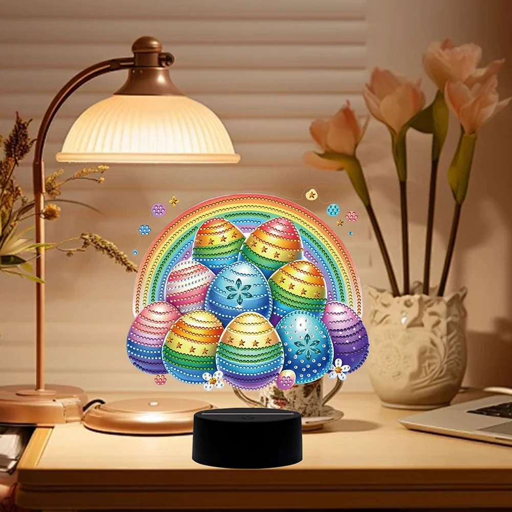 DIY Acrylic Double Sided Rainbow Eggs Diamond Painting LED Night Light for Easter