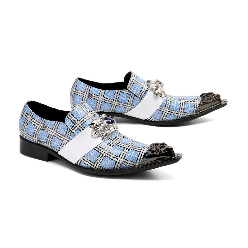 VCSHOES Italian Men Business Leather Shoes Metal Charm Pointed Toe Party Dress Shoes Formal Brogues