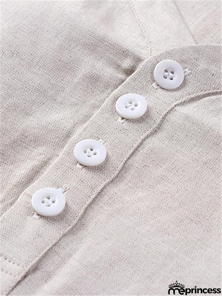 Mens Loose Comfy Linen Solid Color Long Sleeve T-Shirts