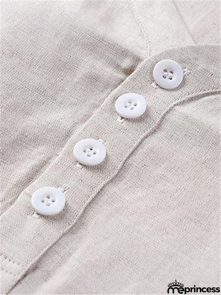 Mens Loose Comfy Linen Solid Color Long Sleeve T-Shirts