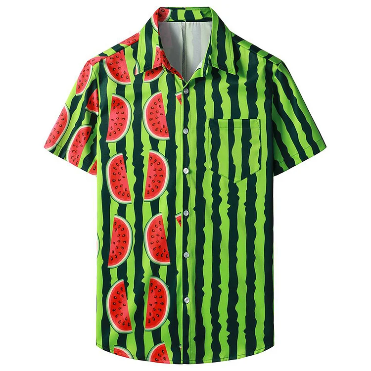 BrosWear Fun Summer Watermelon Stripes Print Shirt