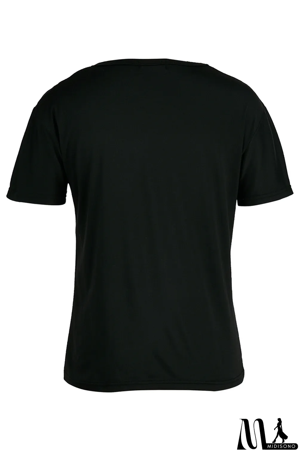 MidiSono - Black Fashion Casual Print Basic O Neck T-Shirts