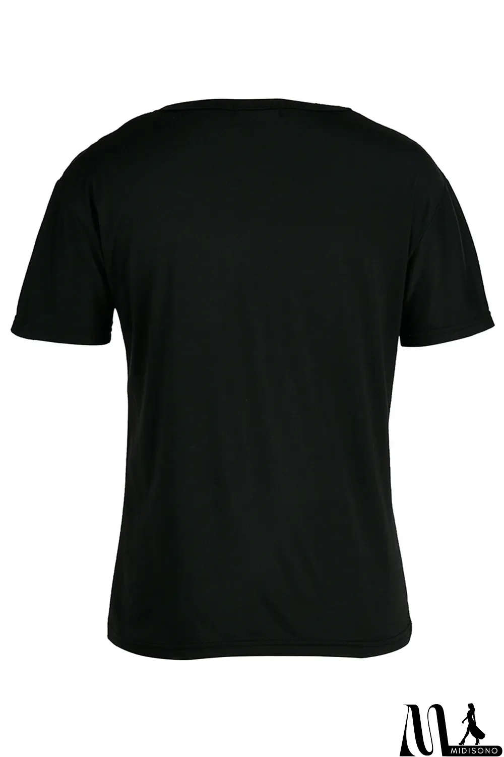 MidiSono - Black Fashion Casual Print Basic O Neck T-Shirts