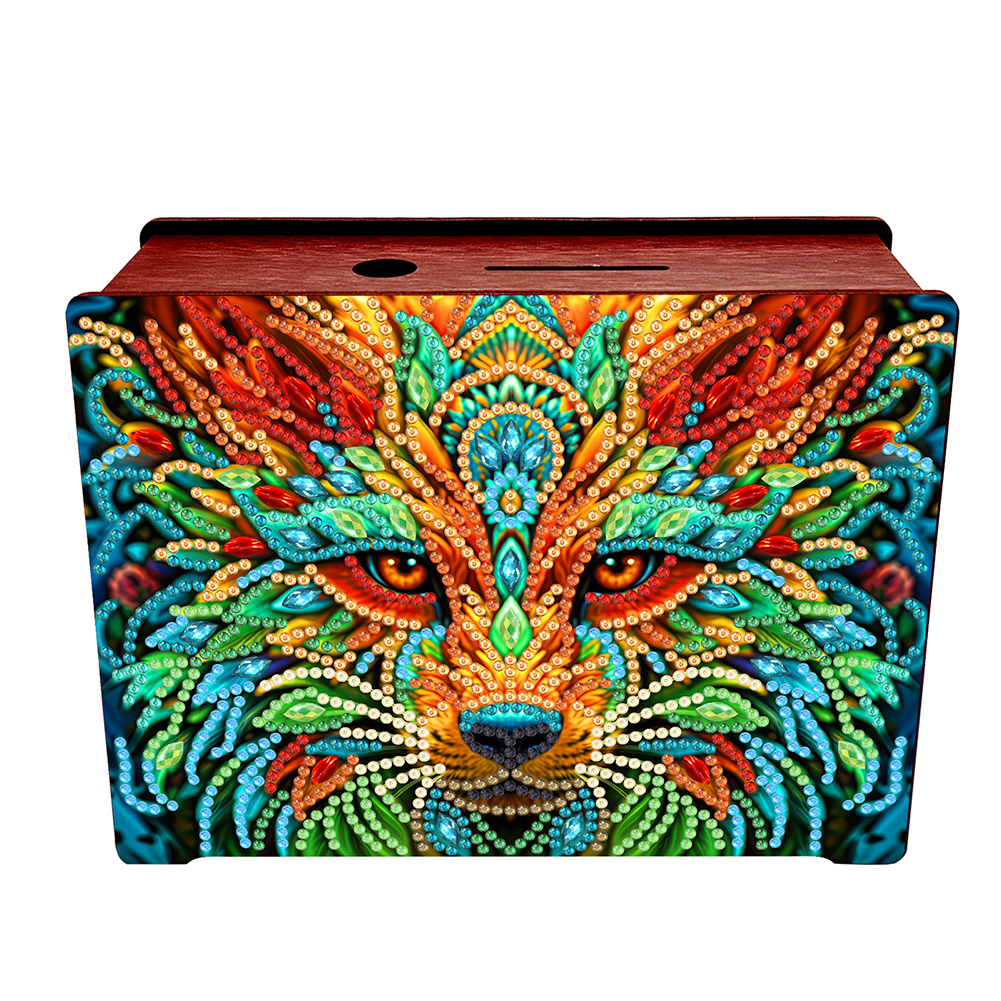 Diamond Painting Piggy Bank Wooden Coin Bank for Home Decor and Gift (Wolf)