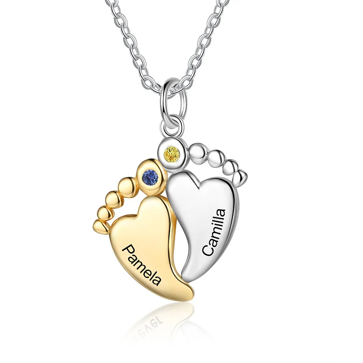 Personalized Baby Feet Necklace with 2 Birthstones Gifts for Mother