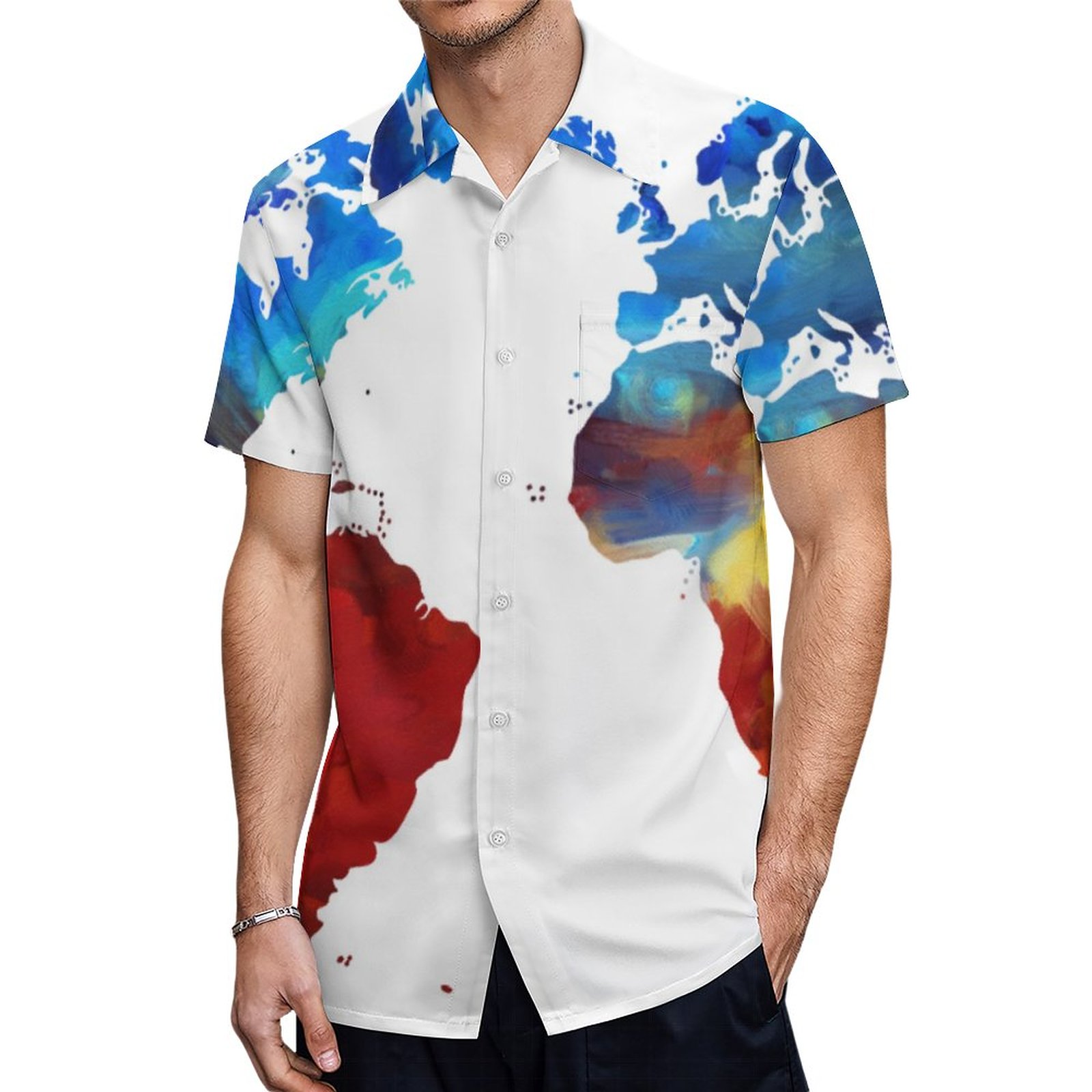 Modern Design Of World Map On Sexy Hawaiian Shirt Mens Button Down Plus Size Tropical Hawaii Beach Shirts