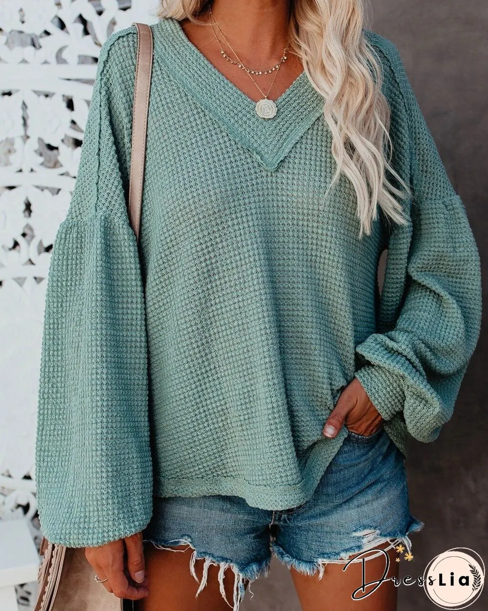 Ladies Sweater Neck Knitted Pullovers Autumn Winter Lantern sleeve solid warm Halloween