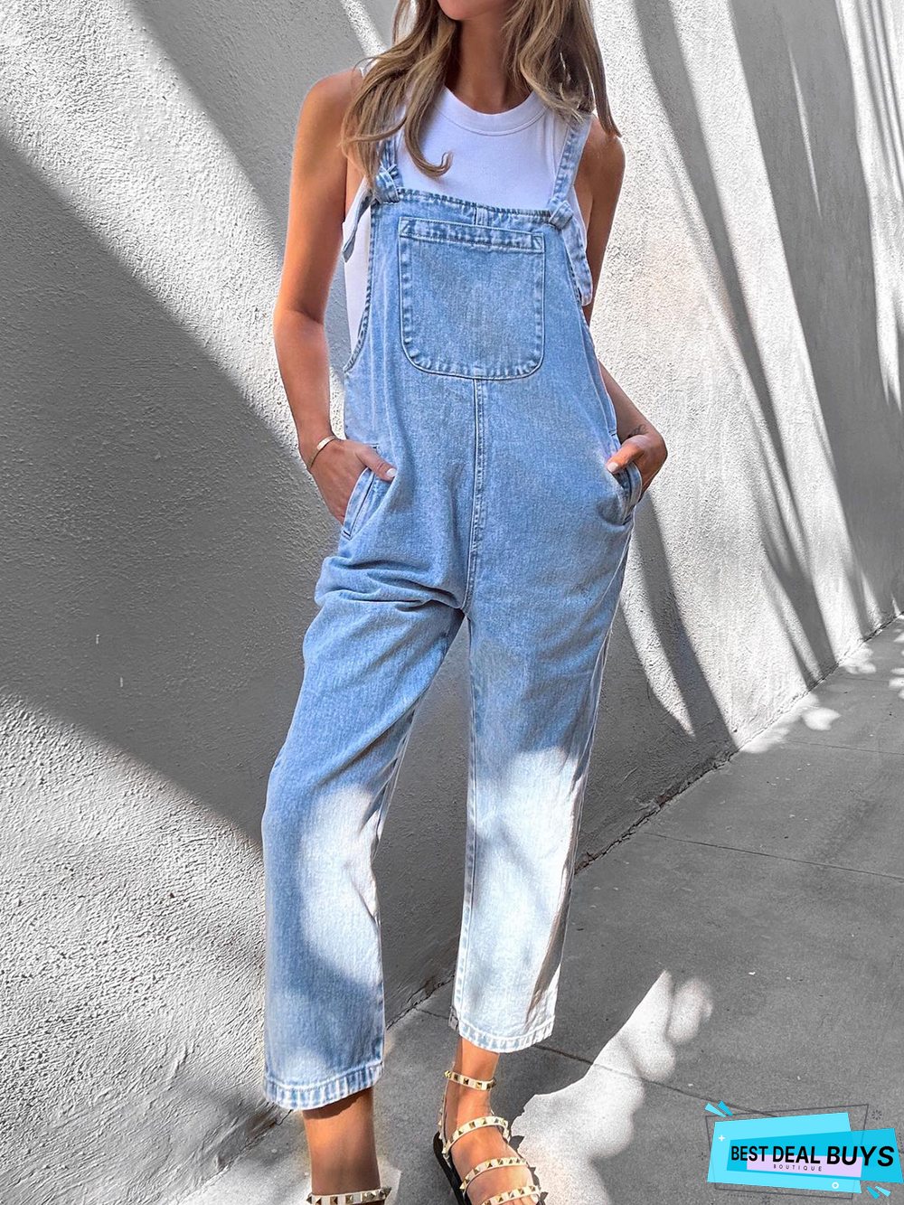 Denim Casual Plain Jumpsuit & Romper