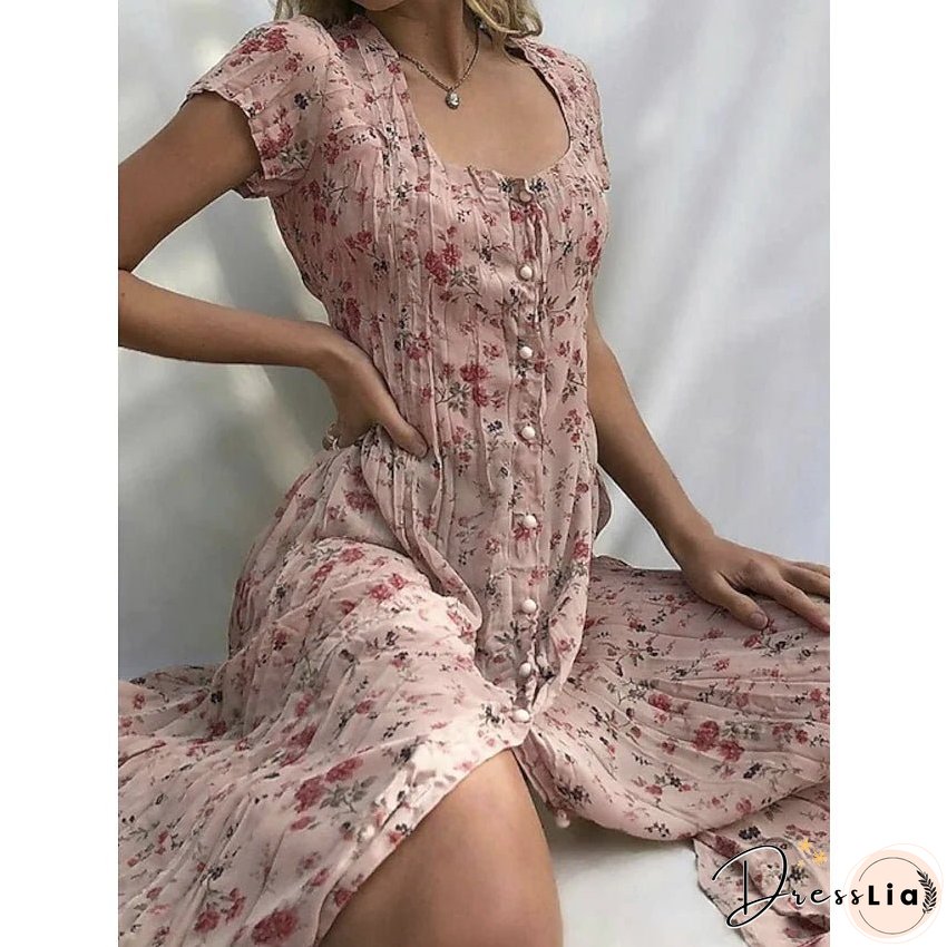 Floral Print Women's Short Sleeve Shift Dress