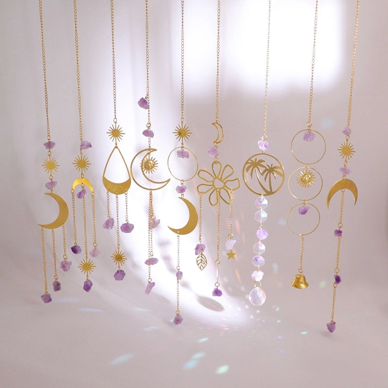 Minimalist Moon Floral Crystal Crystal Copper Suncatcher Wind Chime Wall Art