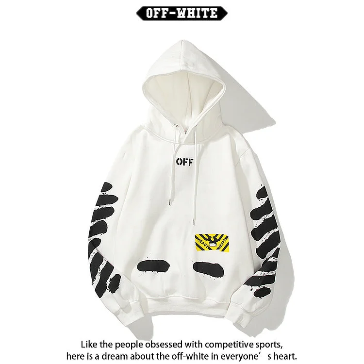 Off White Hoodie Autumn and Winter Velvet Padded Hooded Sweatshirt Men and Women