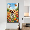 Chien et fleur - perceuse ronde peinture diamant - 40*70cm (grande taille)