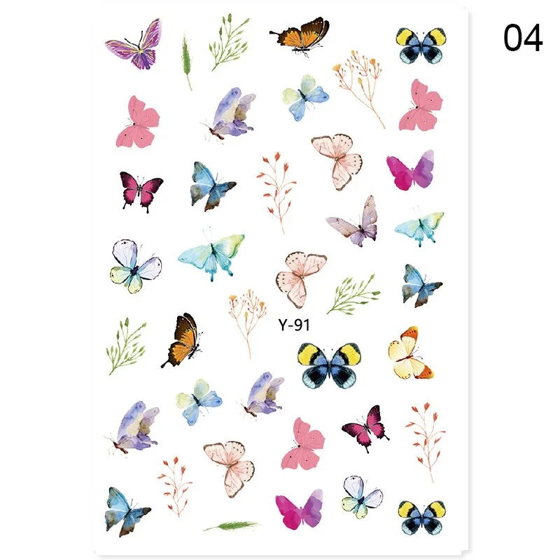 1PC 3D Butterfly Nail Sticker Spring Flower Leaves Alphabet Valentines's Day Transfer Foil Slider Nail Art Decoration Manicures