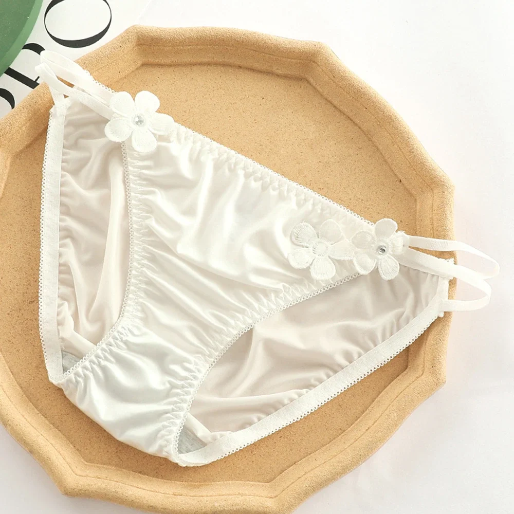 Billionm Women's Sexy Lace Lingerie Panties Girly Ice Silk Breathable Hip Lifter Slim Belt Briefs Ladies Cotton Low Waist Flower Panties