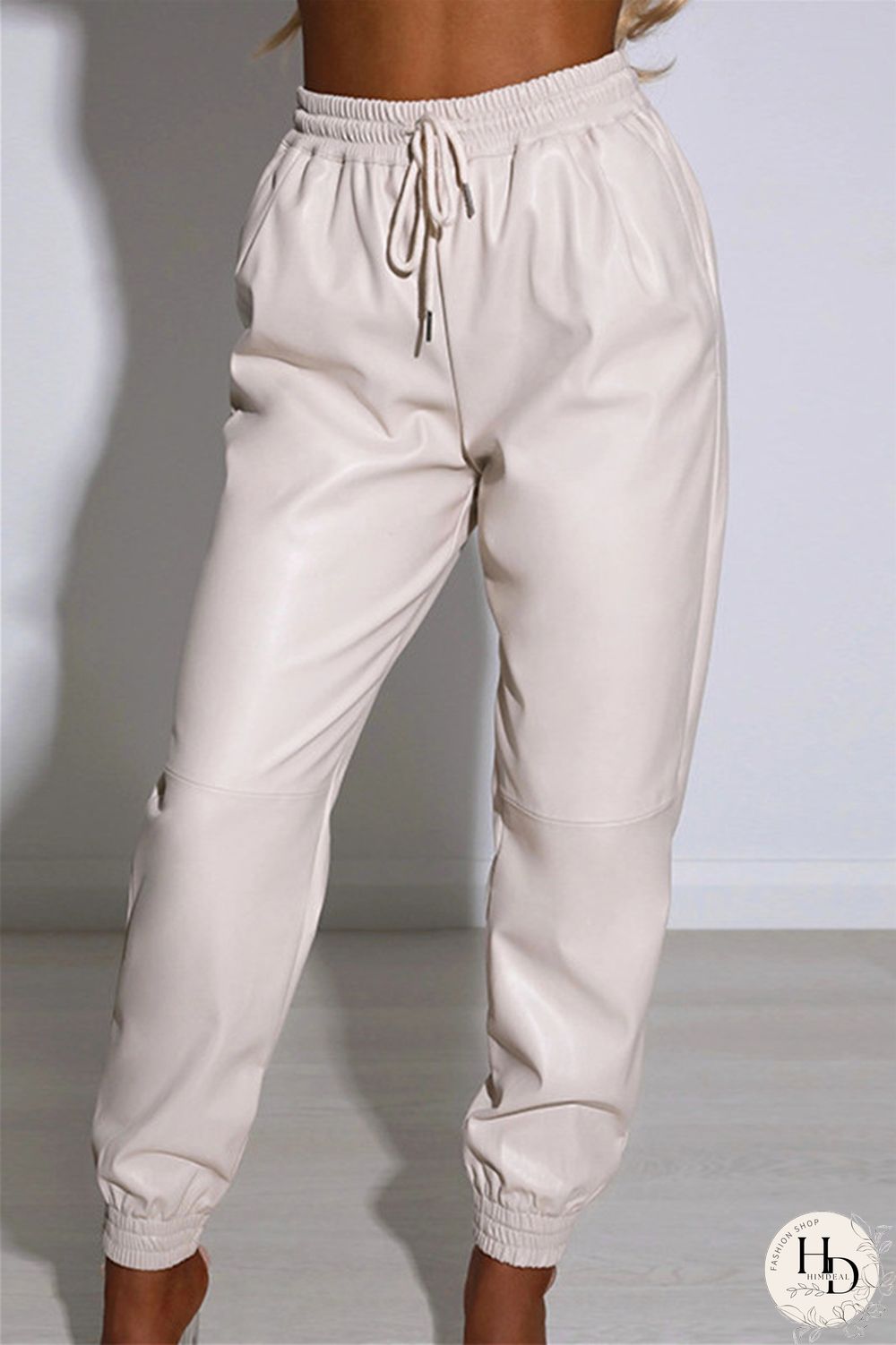 White Fashion Casual Solid Basic Regular High Waist Conventional Solid Color Bottoms