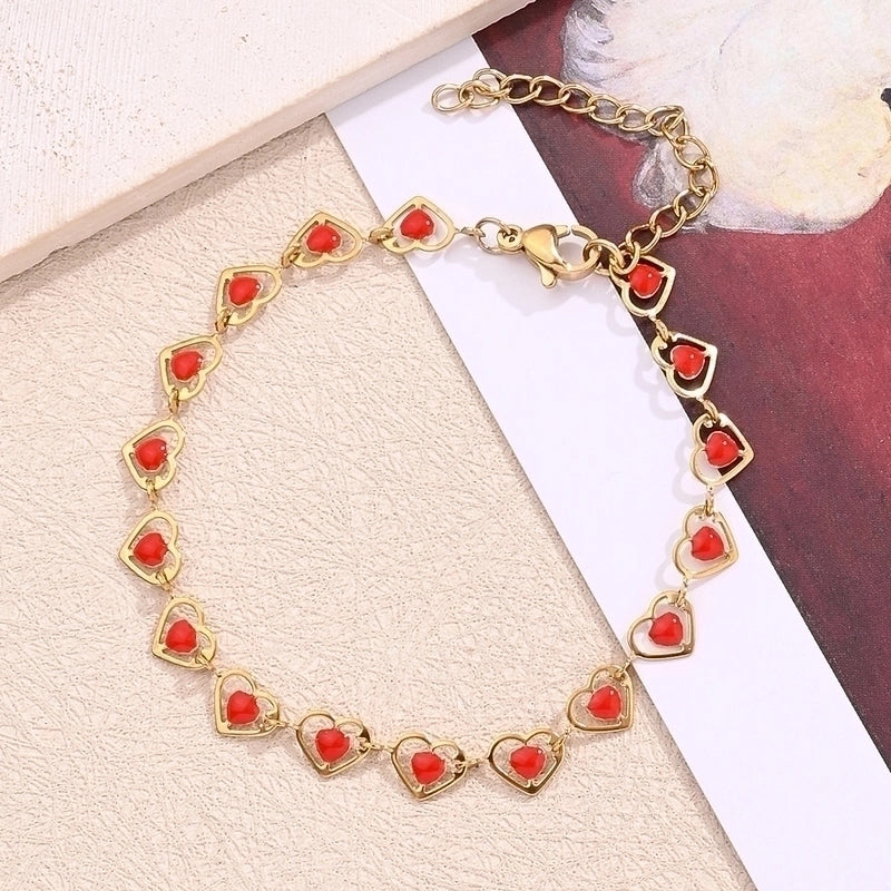 Bohemian Minimalist Double Heart Simple 304 Stainless Steel 18K Gold Plated Bracelets In Bulk