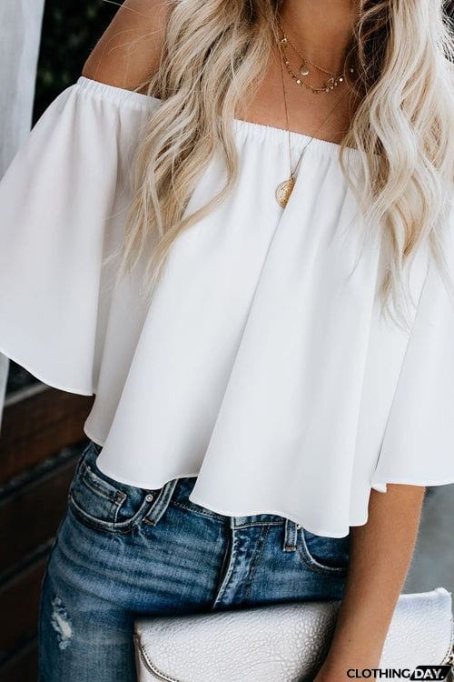 Off Shoulder Ruffles Casual Blouse Top