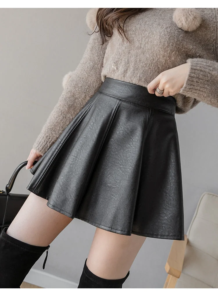 Uforever21 Vintage Mini Skirts Shorts Women Plus Size PU Skirts Leather High Waist Side Zipper Safe Shorts Skirts Female Autumn Winter Saia