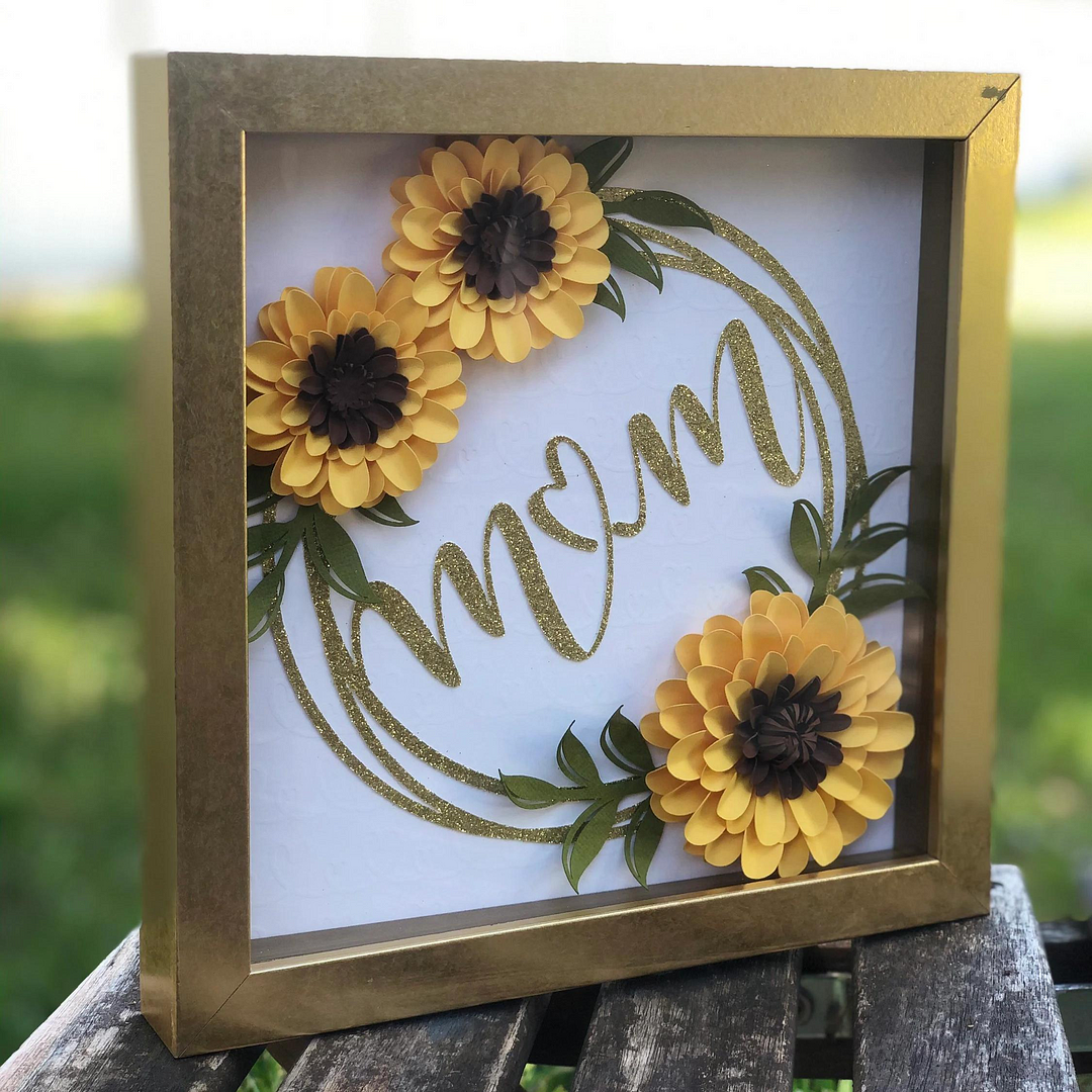 Vangogifts Sunflowers Paper Flower Shadow Box Best Gift for MOM,Wife,Girlfriend