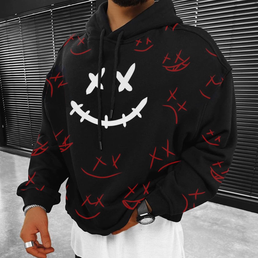 Men's Casual Smiley Print Sweatshirt Hoodie、、URBENIE