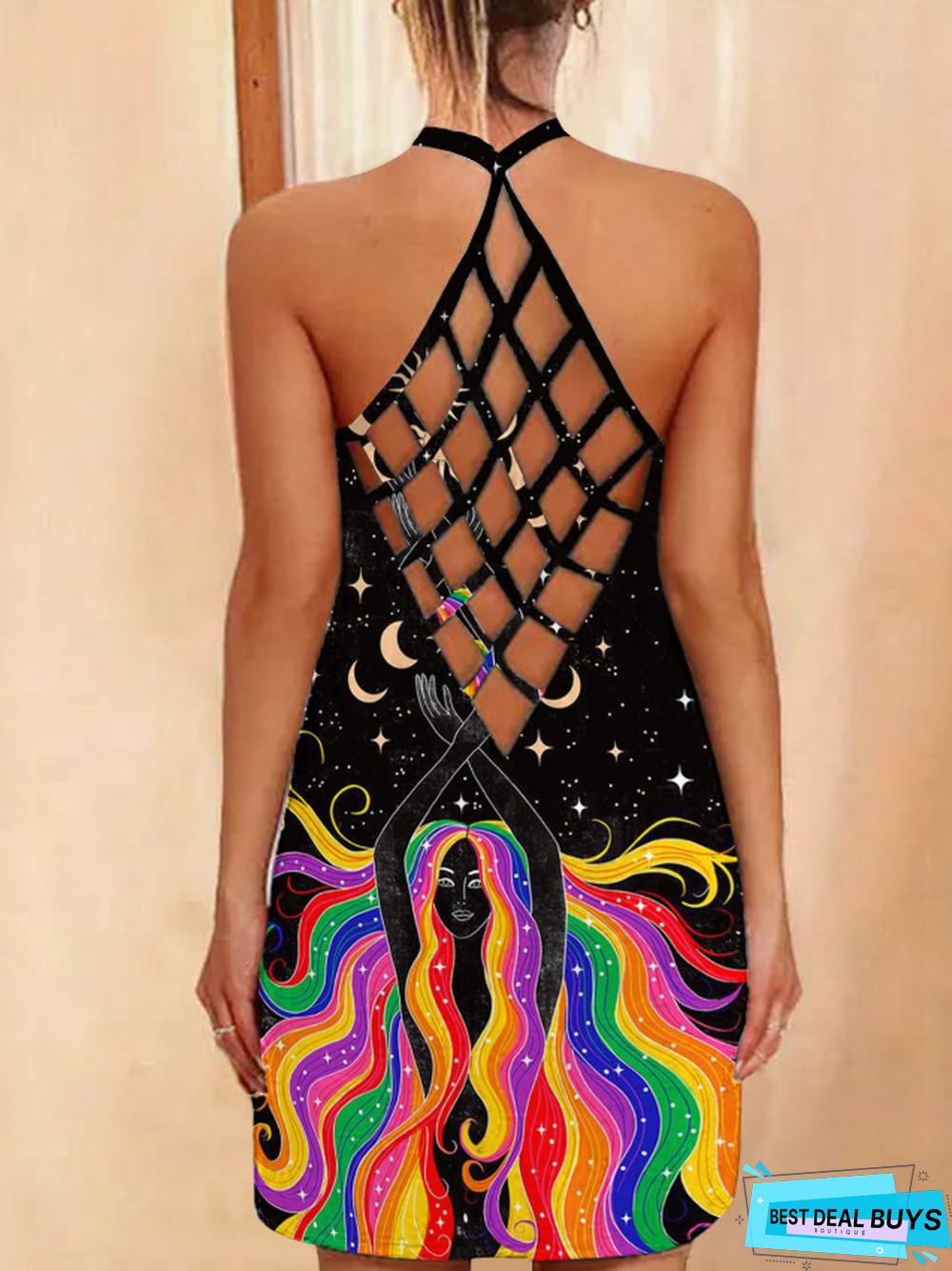 New Printed Sexy Hollow Neck Slim Dress Women In Summer