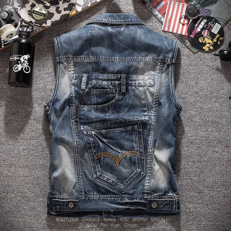 Retro Motorcycle Pocket Tooling Denim Vest