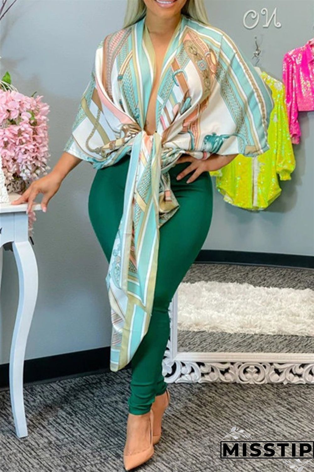 Blue Fashion Casual Print Cardigan Outerwear