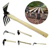 Mini Hoe and Cultivator with Wooden Handle Dual-purpose Hoe Garden Rake Tool