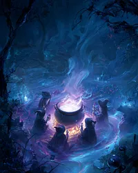 Witch&rsquo;s Coven Around a Cauldron - Diamond Painting