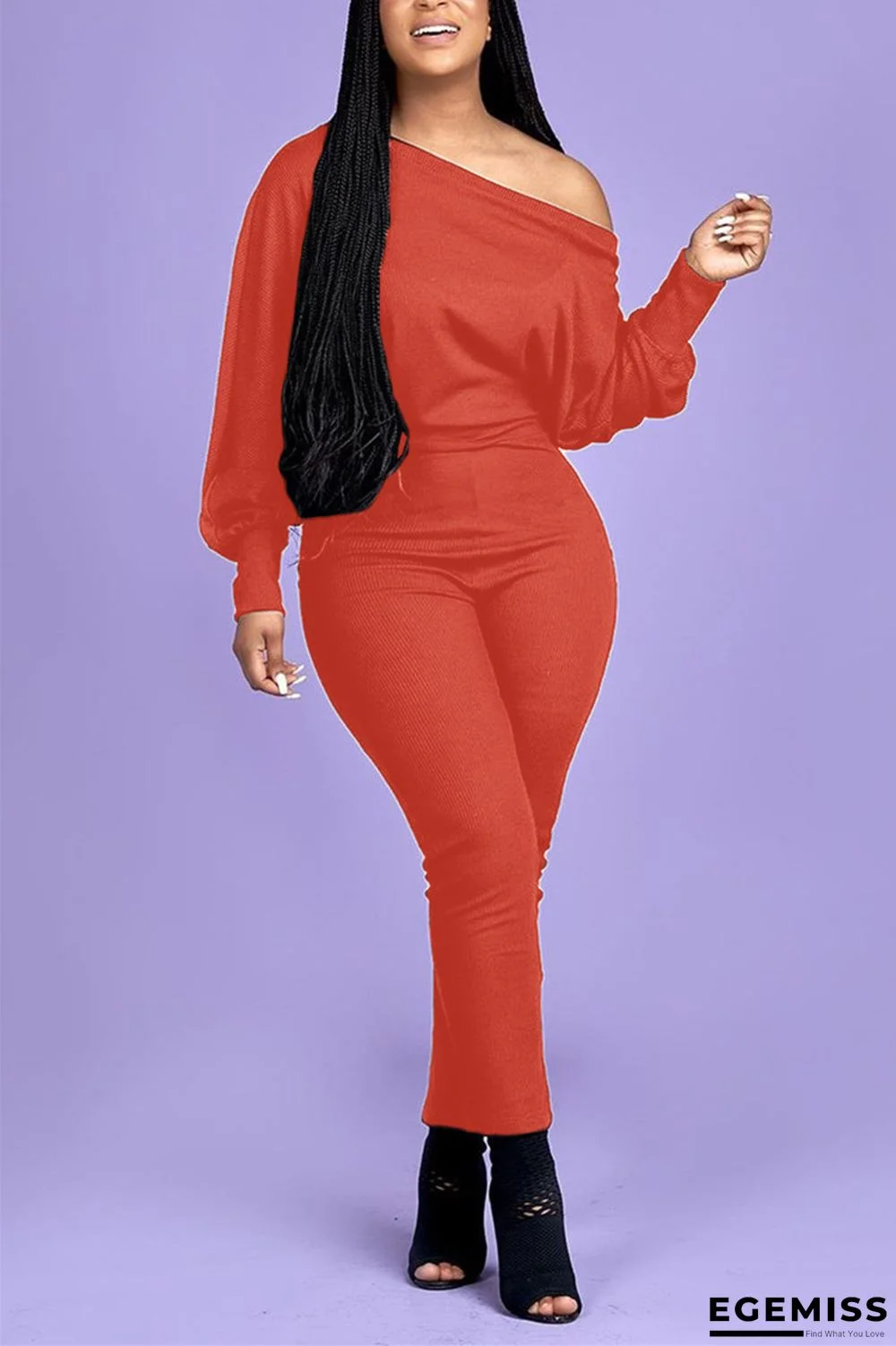 Orange Fashion Casual Adult Solid One Shoulder Skinny Jumpsuits | EGEMISS