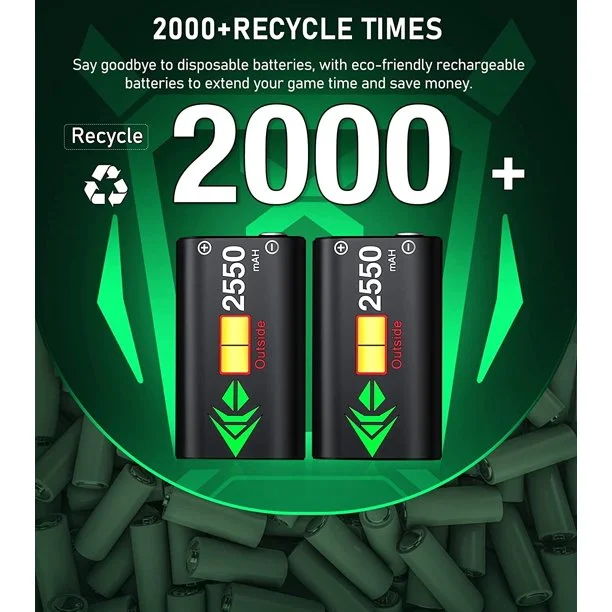 Dinofire Xbox One Controller Charger Station with 2x2550mAh Rechargeable Battery Packs for Xbox One/Series X|S Controller