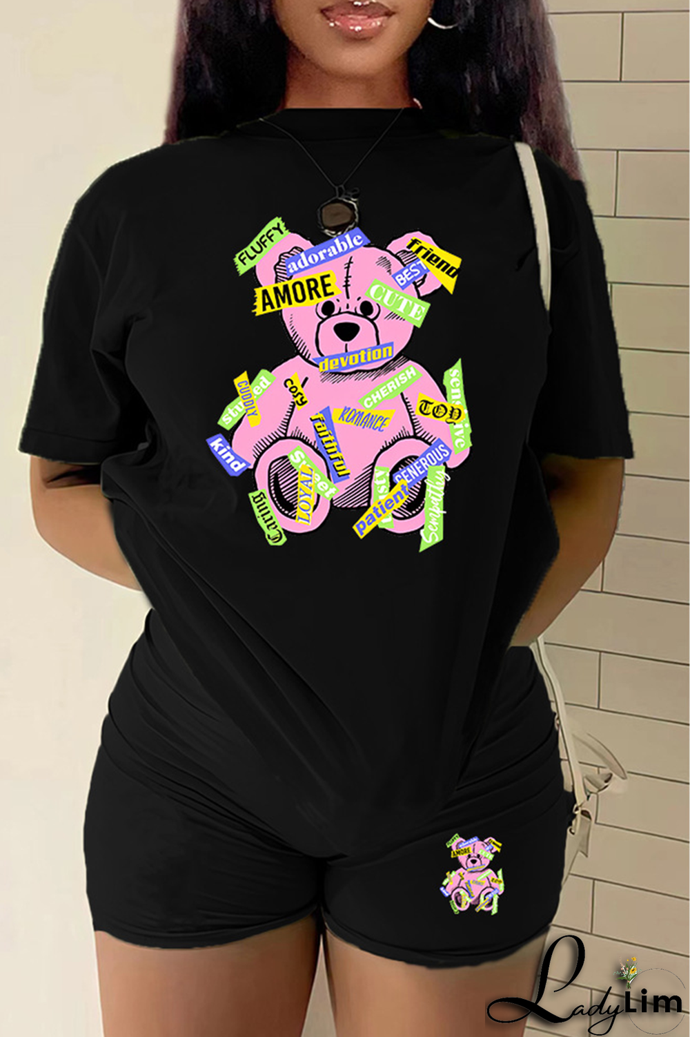 Rose Red Casual Print Patchwork O Neck Short Sleeve Two Pieces