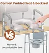 Bedside Commode Chair with Padded Seat and Backrest, Aluminum Dual-Crossbar, Height Adjustable, Portable Toilet for Seniors and Adults, Potty Bucket and Splash Guard, 350 lbs Weight Capacity