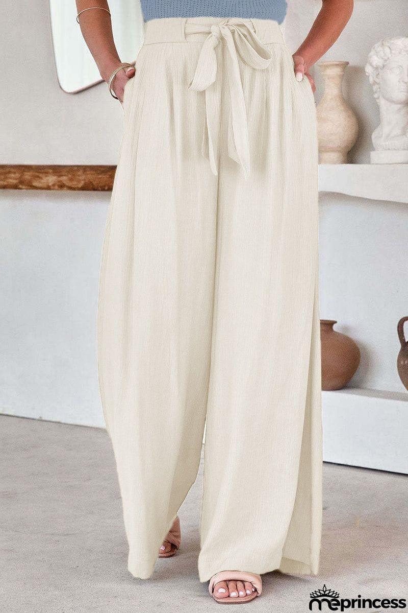 Casual Solid Pocket Frenulum Loose High Waist Wide Leg Solid Color Bottoms