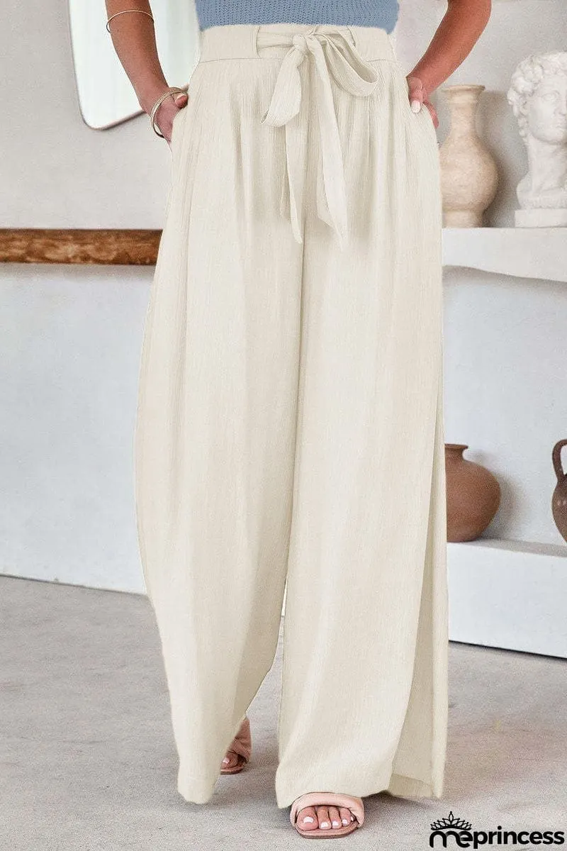 Casual Solid Pocket Frenulum Loose High Waist Wide Leg Solid Color Bottoms