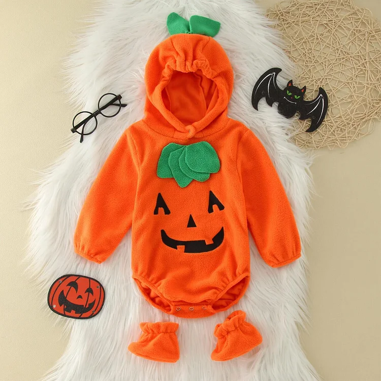 2pcs Baby Wacky Pumpkin 3D Hood Bodysuit with Shoes