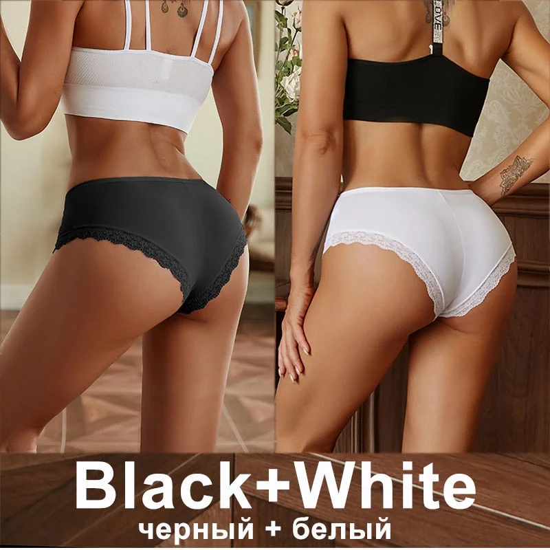2PCS/Set Women Underwear Lace Panties Underwear Sexy Seamless Female Lingerie Intimate Underpants Cheekie Panties Floral Finetoo