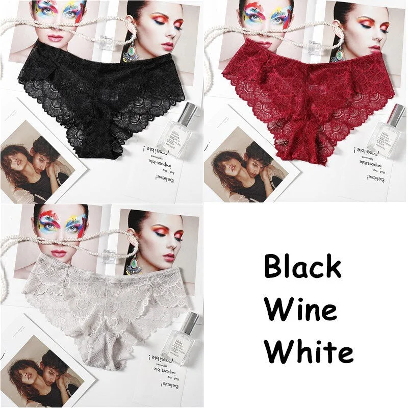 3PCS Sexy Lace Panties Solid Soft Breathable Briefs Seamless Women Underwear Ladies Panty Transparent Tempting Low-Rise Lingerie