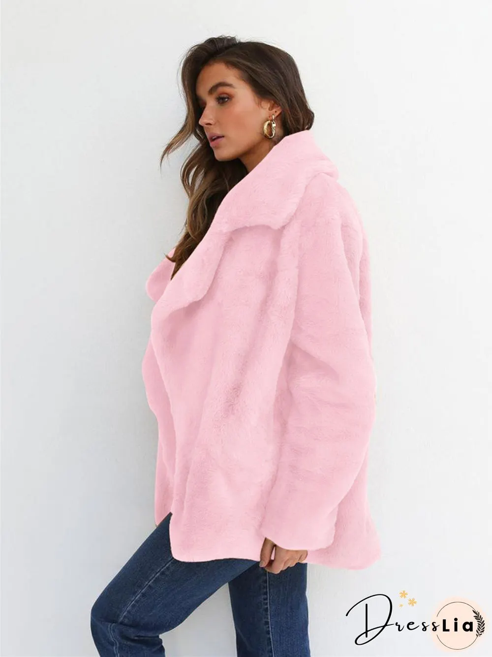 Fashion Solid Color Sexy Plush Lapel Coat