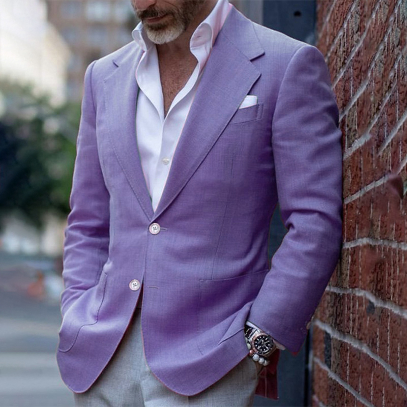 Men's Casual Plain Pocket Two Button Lapel Collar Blazer